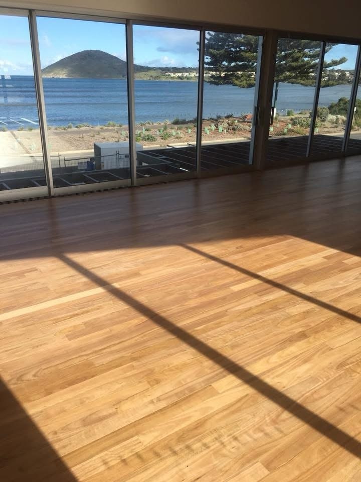 Polished timber floor with ocean view, Fleurieu Peninsula