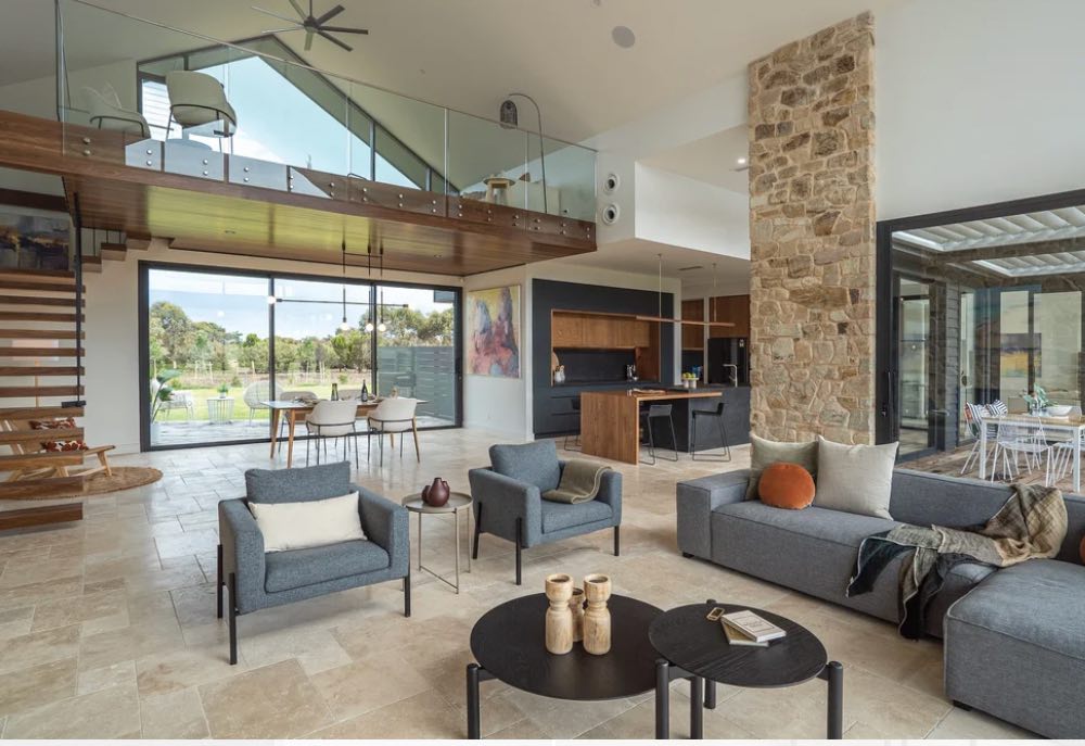 Award-winning home interior with 19mm Spotted Gum hardwood floor and steps, HIA SA Home of the Year